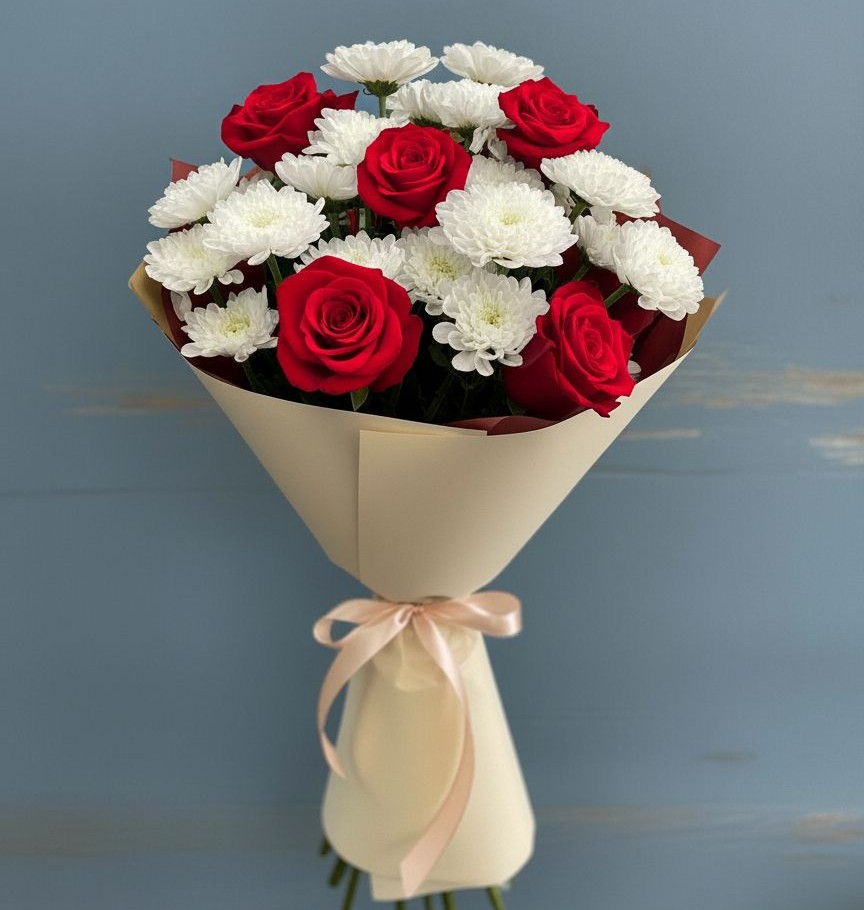 Букет цветов из: Розы и Хризантемы в Первомайском Оренбургская область