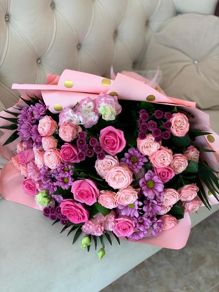 Букет цветов из: Хризантемы, Розы и Лизиантусы в Первомайском Оренбургская область