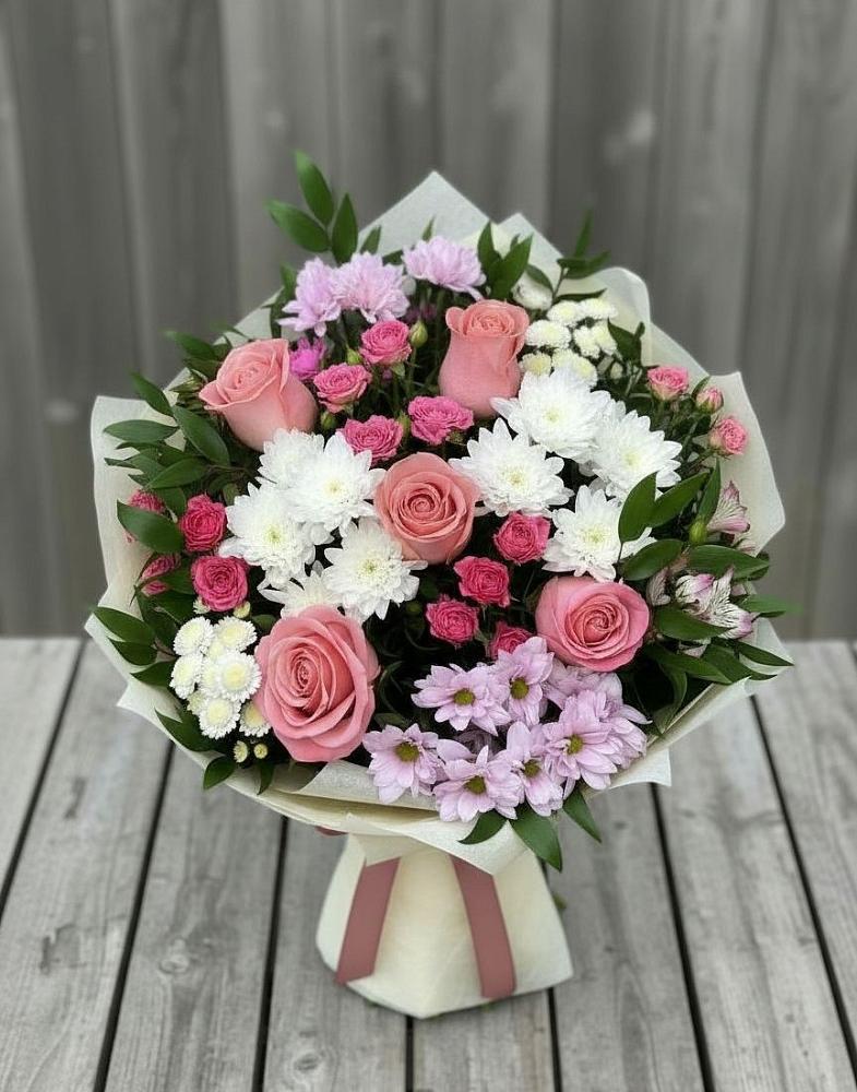 Букет цветов из: Альстромерии, Гвоздики, Розы и Хризантемы в Первомайском Оренбургская область