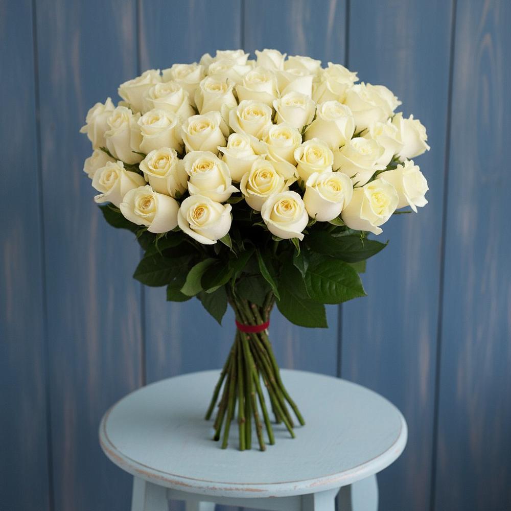 Букет 51 Белая роза Эдлесс Лав в Первомайском Оренбургская область