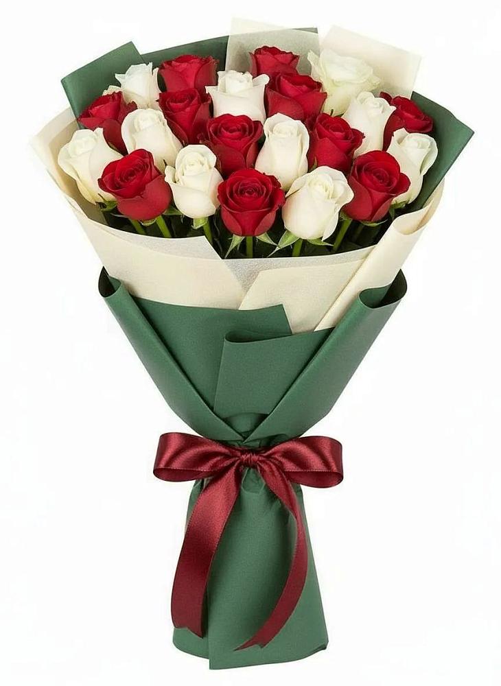 Букет Микс из красных и белых роз в Первомайском Оренбургская область