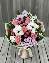 Букет цветов из:  Альстромерии, Гвоздики, Розы и Хризантемы в Первомайском Оренбургская область