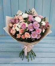 Букет цветов из:  Хризантемы, Розы и Альстромерии в Первомайском Оренбургская область