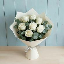 Букет Белые розы в Эвкалипте в Первомайском Оренбургская область