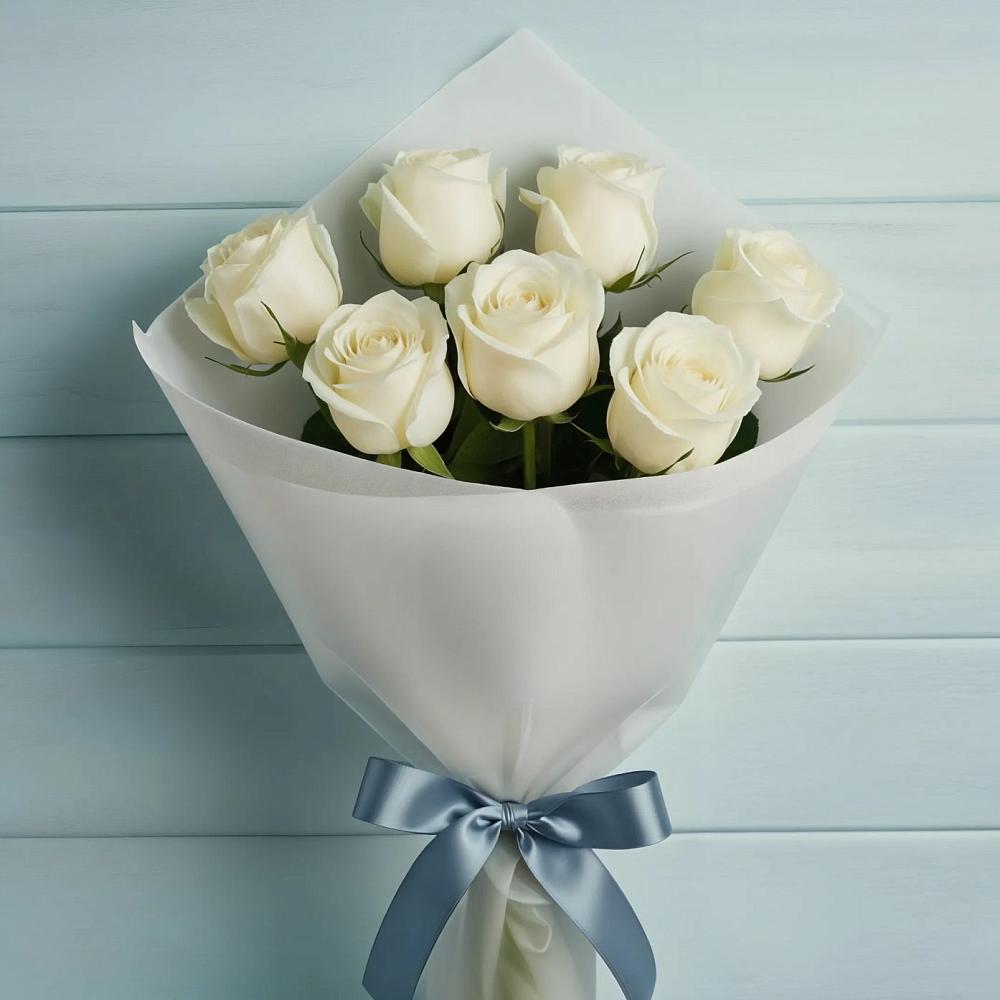 Букет 7 Белых роз Эдлесс Лав в Первомайском Оренбургская область